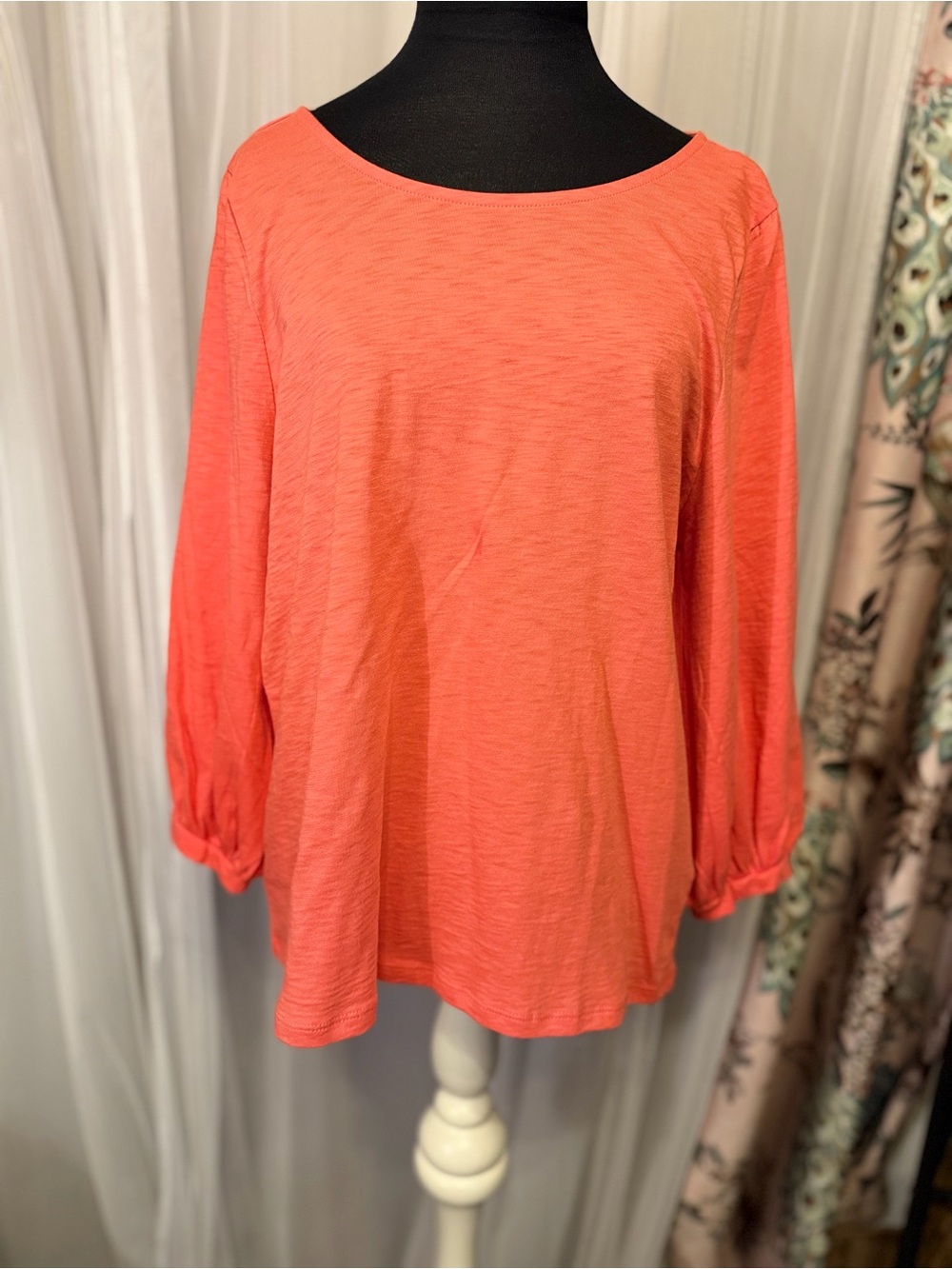 Soft Surroundings Parisian Poet Top Large Sunset Coral 100% Cotton NWT